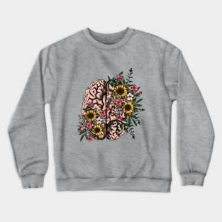 Brain, leaves, pink flowers and sunflowers, Positivity, creativity, right hemisphere brain, health, Menta Crewneck Sweatshirt